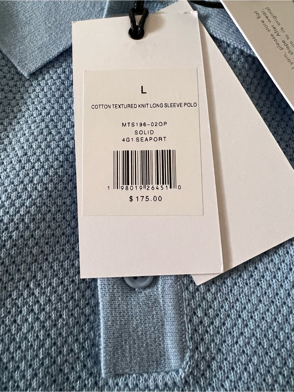 NWT Onia Men’s Textured Knit Long Sleeve Polo - Picture 6 of 6